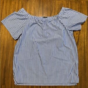 Banana Republic Blue and White Striped Off-Shoulder Top
